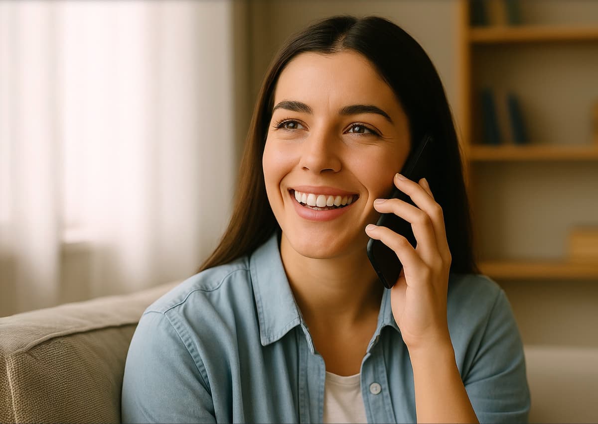 Person safely making a phone call with VoxSafe protection